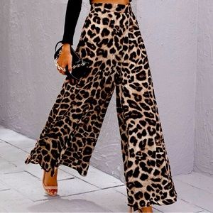 High Waist Leopard Wide Leg Pants